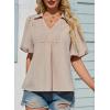 image:imageAstylish Womens Dressy Smocked V Neck Babydoll Peplum Tops Summer Puff Sleeve Cute Elegant Ruffle Blouse ShirtApricot