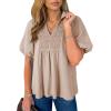image:imageAstylish Womens Dressy Smocked V Neck Babydoll Peplum Tops Summer Puff Sleeve Cute Elegant Ruffle Blouse ShirtApricot