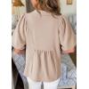 image:imageAstylish Womens Dressy Smocked V Neck Babydoll Peplum Tops Summer Puff Sleeve Cute Elegant Ruffle Blouse ShirtApricot