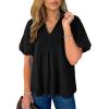 image:imageAstylish Womens Dressy Smocked V Neck Babydoll Peplum Tops Summer Puff Sleeve Cute Elegant Ruffle Blouse ShirtBlack