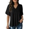 image:imageAstylish Womens Dressy Smocked V Neck Babydoll Peplum Tops Summer Puff Sleeve Cute Elegant Ruffle Blouse ShirtBlack