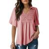 image:imageAstylish Womens Dressy Smocked V Neck Babydoll Peplum Tops Summer Puff Sleeve Cute Elegant Ruffle Blouse ShirtGossamer Pink