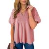 image:imageAstylish Womens Dressy Smocked V Neck Babydoll Peplum Tops Summer Puff Sleeve Cute Elegant Ruffle Blouse ShirtGossamer Pink