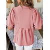 image:imageAstylish Womens Dressy Smocked V Neck Babydoll Peplum Tops Summer Puff Sleeve Cute Elegant Ruffle Blouse ShirtGossamer Pink