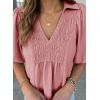 image:imageAstylish Womens Dressy Smocked V Neck Babydoll Peplum Tops Summer Puff Sleeve Cute Elegant Ruffle Blouse ShirtGossamer Pink