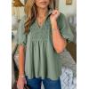 image:imageAstylish Womens Dressy Smocked V Neck Babydoll Peplum Tops Summer Puff Sleeve Cute Elegant Ruffle Blouse ShirtGrass Green