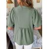 image:imageAstylish Womens Dressy Smocked V Neck Babydoll Peplum Tops Summer Puff Sleeve Cute Elegant Ruffle Blouse ShirtGrass Green