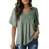 image:imageAstylish Womens Dressy Smocked V Neck Babydoll Peplum Tops Summer Puff Sleeve Cute Elegant Ruffle Blouse ShirtGrass Green