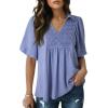 image:imageAstylish Womens Dressy Smocked V Neck Babydoll Peplum Tops Summer Puff Sleeve Cute Elegant Ruffle Blouse ShirtSky Blue