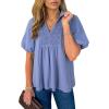 image:imageAstylish Womens Dressy Smocked V Neck Babydoll Peplum Tops Summer Puff Sleeve Cute Elegant Ruffle Blouse ShirtSky Blue