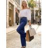 image:imageAstylish Womens High Waisted Wide Leg Jeans Stretch Denim Pants Double Button Trousers with Patch PocketsBluing