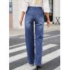 image:imageAstylish Womens High Waisted Wide Leg Jeans Stretch Denim Pants Double Button Trousers with Patch PocketsSky Blue