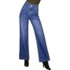 image:imageAstylish Womens High Waisted Wide Leg Jeans Stretch Denim Pants Double Button Trousers with Patch PocketsSky Blue