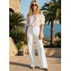 image:imageAstylish Womens High Waisted Wide Leg Jeans Stretch Denim Pants Double Button Trousers with Patch PocketsWhite