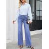 image:imageAstylish Womens High Waisted Wide Leg Jeans Stretch Denim Pants with Front Patch PocketsLight Blue