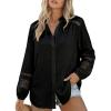 image:imageAstylish Womens Cotton Linen Button Down Shirt Eyelet Lace Long Sleeve Blouse Boho TopsBlack