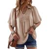 image:imageAstylish Womens Dressy Smocked V Neck Babydoll Peplum Tops Summer Puff Sleeve Cute Elegant Ruffle Blouse ShirtApricot