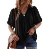 image:imageAstylish Womens Dressy Smocked V Neck Babydoll Peplum Tops Summer Puff Sleeve Cute Elegant Ruffle Blouse ShirtBlack