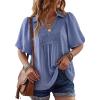 image:imageAstylish Womens Dressy Smocked V Neck Babydoll Peplum Tops Summer Puff Sleeve Cute Elegant Ruffle Blouse ShirtSky Blue