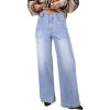 image:imageAstylish Womens High Waisted Wide Leg Jeans Stretch Denim Pants Double Button Trousers with Patch PocketsBeau Blue