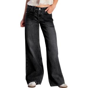image:imageAstylish Womens High Waisted Wide Leg Jeans Stretch Denim Pants with Front Patch PocketsBlack