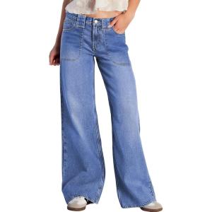 image:imageAstylish Womens High Waisted Wide Leg Jeans Stretch Denim Pants with Front Patch PocketsBluing