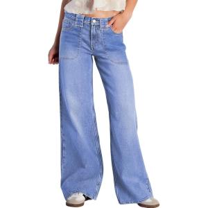 image:imageAstylish Womens High Waisted Wide Leg Jeans Stretch Denim Pants with Front Patch PocketsLight Blue
