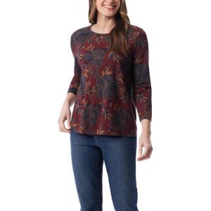 image:imageGloria Vanderbilt Womens Amanda 34 Sleeve Soft Knit Top StandardBurgundy Elixir  Linear Peony