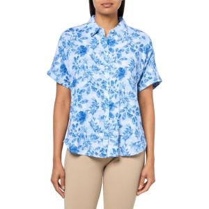 image:imageGloria Vanderbilt Womens Daisy Short Sleeve HighLow Button Down Shirt StandardCool Lagoon  Toile De Jouy