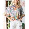 image:imageAstylish Women Loose VNeck Shirts Paisley Print Lantern Sleeve Blouse Boho TopsGreen