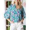image:imageAstylish Women Loose VNeck Shirts Paisley Print Lantern Sleeve Blouse Boho TopsSky Blue