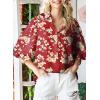 image:imageAstylish Women Loose VNeck Shirts Paisley Print Lantern Sleeve Blouse Boho TopsZa Floral Red