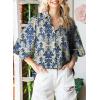 image:imageAstylish Women Loose VNeck Shirts Paisley Print Lantern Sleeve Blouse Boho TopsZb Dark Blue