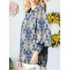 image:imageAstylish Women Loose VNeck Shirts Paisley Print Lantern Sleeve Blouse Boho TopsZb Dark Blue