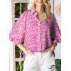 image:imageAstylish Women Loose VNeck Shirts Paisley Print Lantern Sleeve Blouse Boho TopsZb Floral Pink
