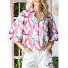 image:imageAstylish Women Loose VNeck Shirts Paisley Print Lantern Sleeve Blouse Boho TopsZb Light Pink