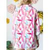 image:imageAstylish Women Loose VNeck Shirts Paisley Print Lantern Sleeve Blouse Boho TopsZb Light Pink