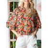image:imageAstylish Women Loose VNeck Shirts Paisley Print Lantern Sleeve Blouse Boho TopsZb Print Red