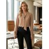 image:imageAstylish Womens Bow Tie Neck Tops 2026 Long Sleeve Trendy Business Work Blouses Elegant Dressy Casual ShirtsCamel