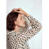 image:imageAstylish Womens Dressy Button Down Polka Dot Tops Trendy V Neck Sheer Mesh Long Sleeve Ruffle Trim Blouse ShirtsBeige