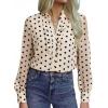 image:imageAstylish Womens Dressy Button Down Polka Dot Tops Trendy V Neck Sheer Mesh Long Sleeve Ruffle Trim Blouse ShirtsBeige