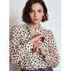 image:imageAstylish Womens Dressy Button Down Polka Dot Tops Trendy V Neck Sheer Mesh Long Sleeve Ruffle Trim Blouse ShirtsBeige