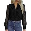 image:imageAstylish Womens Dressy Button Down Polka Dot Tops Trendy V Neck Sheer Mesh Long Sleeve Ruffle Trim Blouse ShirtsBlack
