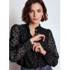 image:imageAstylish Womens Dressy Button Down Polka Dot Tops Trendy V Neck Sheer Mesh Long Sleeve Ruffle Trim Blouse ShirtsBlack