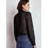 image:imageAstylish Womens Dressy Button Down Polka Dot Tops Trendy V Neck Sheer Mesh Long Sleeve Ruffle Trim Blouse ShirtsBlack