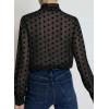 image:imageAstylish Womens Dressy Button Down Polka Dot Tops Trendy V Neck Sheer Mesh Long Sleeve Ruffle Trim Blouse ShirtsBlack