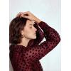 image:imageAstylish Womens Dressy Button Down Polka Dot Tops Trendy V Neck Sheer Mesh Long Sleeve Ruffle Trim Blouse ShirtsBurgundy