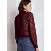 image:imageAstylish Womens Dressy Button Down Polka Dot Tops Trendy V Neck Sheer Mesh Long Sleeve Ruffle Trim Blouse ShirtsBurgundy