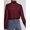 image:imageAstylish Womens Dressy Button Down Polka Dot Tops Trendy V Neck Sheer Mesh Long Sleeve Ruffle Trim Blouse ShirtsBurgundy