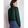 image:imageAstylish Womens Dressy Button Down Polka Dot Tops Trendy V Neck Sheer Mesh Long Sleeve Ruffle Trim Blouse ShirtsEvergreen